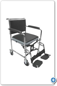Puede ser colocado sobre un WC  o utilizado como inodoro portátil de manera independiente.
Estructura plegable de acero cromado o marmoleado.
Ancho del asiento: 18”.
Respaldo y asiento en vinil. 	
Asiento y tapa de plástico, removible.
Cubeta con tapa removible
Descansabrazos rectos, abatibles y acojinados
Descansapies abatibles y desmontables.
4 ruedas giratorias, con freno en las ruedas traseras
Soporta 110 kg.
